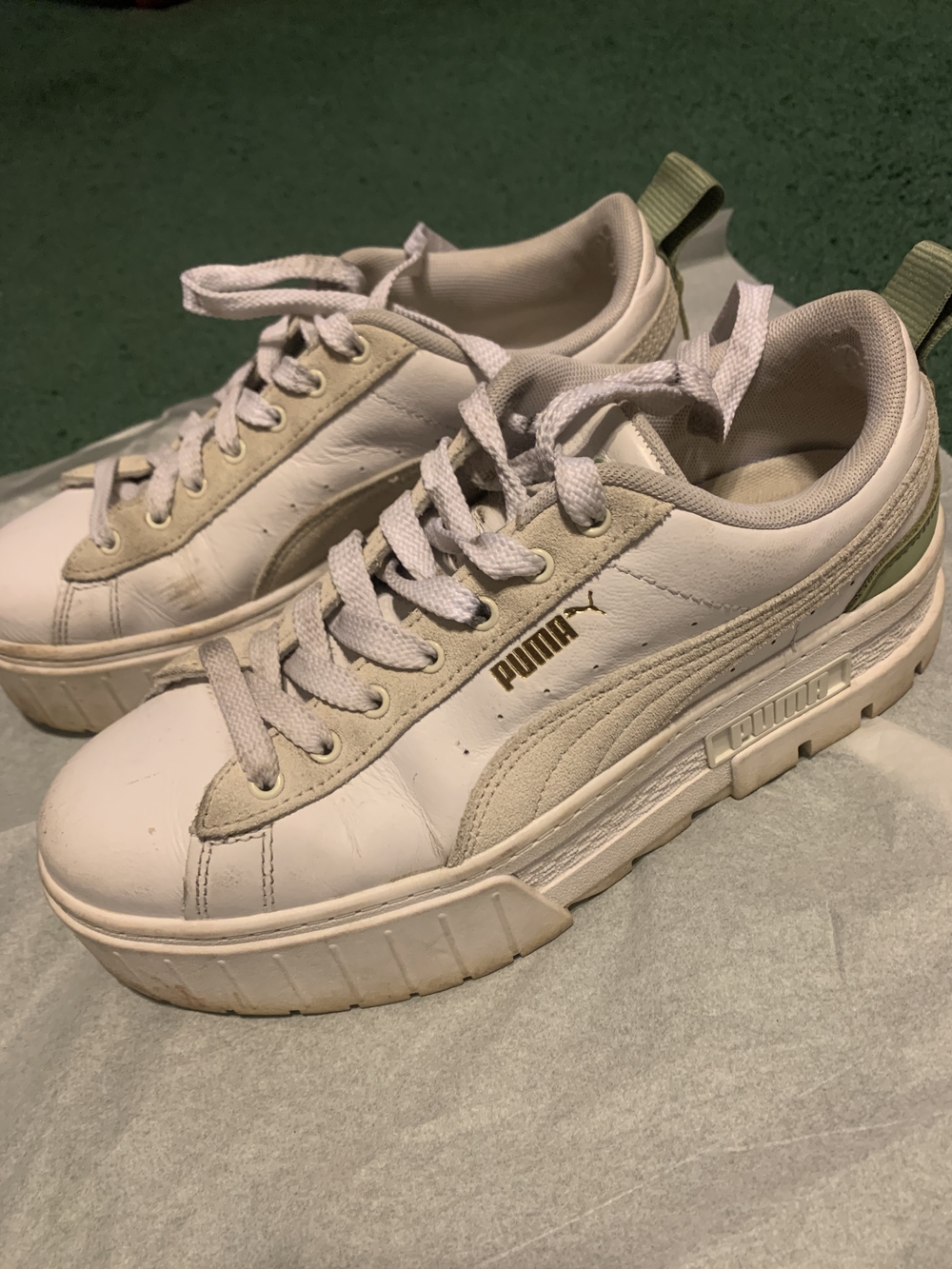 PUMA Mayze Platform Sneakers in White And Green